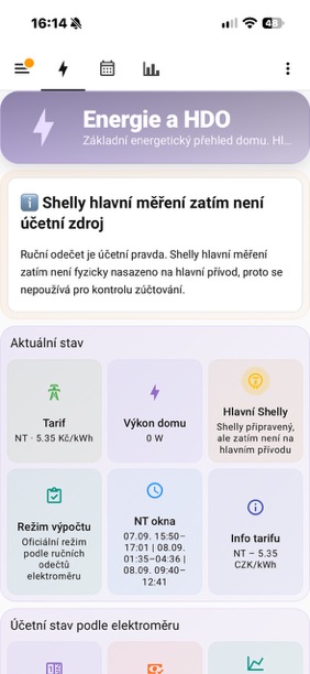 Hlavní přehled elektřiny a HDO v Home Assistant